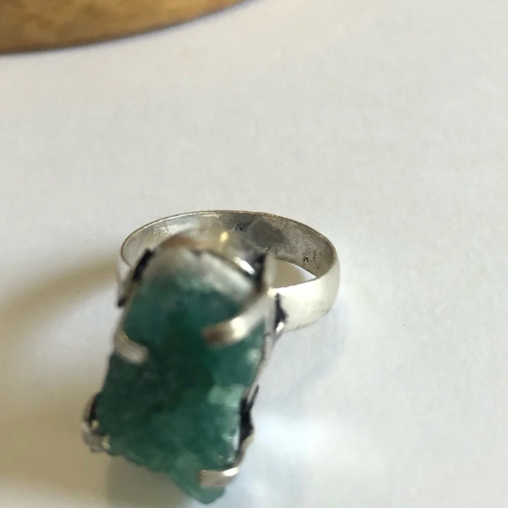 Green Druzy Silver Plated Ring